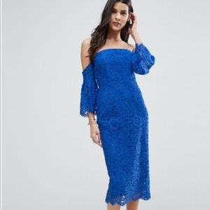Asos midi blue lace dress